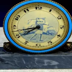 ANTIQUE GOLFING CLOCK MINIATURE SWISS MANTLE CLOCK WOMAN VINTAGE GOLF LADY c1910