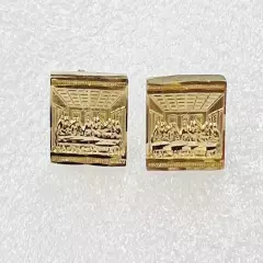 10K Yellow Gold Rectangle Last Supper Earrings Last Supper