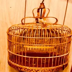 Antique Japanese Carved Wooden Pet Bird Cage