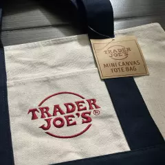 NEW Limited Edition Trader Joe's Mini Canvas Tote Bag - Navy Blue FAST SHIPPING✅