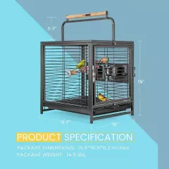 19'' Wrought Iron Bird Travel Carrier Cage Parrots Conures Lovebird Cockatiel