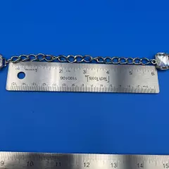 Women's Silver Chain Belt Adjustable Jeweled Clear Rhinestones 32" with 6" Chain