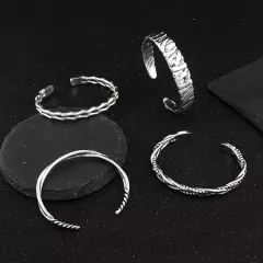 Viking Men Cuff Bracelets Silver Cuff Bracelet Retro Twisted Braided Open Bangle