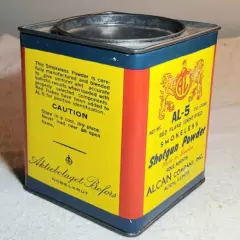 VINTAGE ALCAN COMPANY AL-5 RED FLAKE SMOKELESS SHOTGUN POWDER SQUARE CONTAINER 