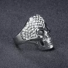 Gothic Cubic Zirconia Skull Ring Stainless Steel Men's Boy's Biker Powerful Ring