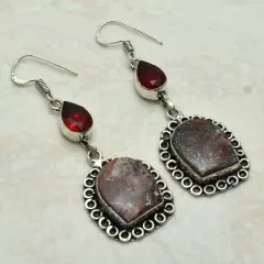 Crazy Lace Agate Garnet Handmade Drop Dangle Earrings Jewelry 2.24" AE-50837