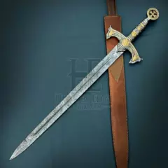 HUNTEX Handmade Damascus Blade 96 cm Long Knights Templar Scared Holy Longsword