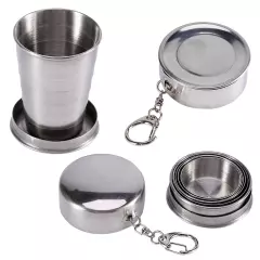 S/M/L Stainless Steel Travel Folding Cup Camp Keychain Retractable Telescopic