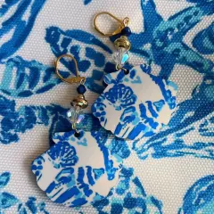 Lilly Pulitzer Print Shell Collector Shell ShapedEarrings Light Weight New