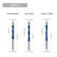 1/4" Shank Flush Trim Router Bit Solid Carbide UP/DOWN Compression Bit Nano-Blue