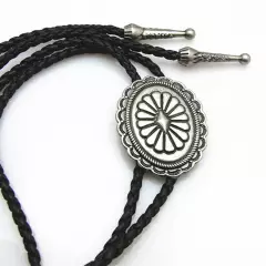 Vintage Men Bolo Tie Western Cowboy Indian Celtic Pattern Alloy Necklace PU Rope