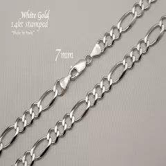 14k Solid White Gold Figaro Link Chain Necklace 2-7mm Men's Women Sz 16"-30"