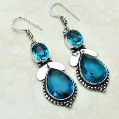 Blue Topaz Handmade Drop Dangle Earrings Jewelry Mother's Day Gift 2" AE-55602