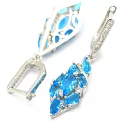 SheCrown Hot Sell Swiss Blue Topaz White CZ Gift For Girls Silver Earrings