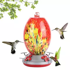 Q1)Hummingbirds Water Feeder Colorful Painting Glass Bird Feeding Tool For