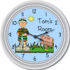 Gone Fishing Child's Personalized Wall Clock Fishing Boy FishTrout Fisherman 10"