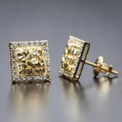 1.50 Ct Lab Created Diamond Men's Nugget Stud Earrings 14K Yellow Gold Plated