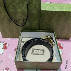 GUCCI GG Supreme Double G Buckle Leather Belt