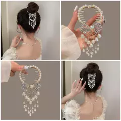 Women Ponytail Tail Hair Bun Holder Claw Clip Butterfly Pearl Crystal X8X1 ◇к