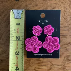 J. Crew Factory Boho Beaded Statement Earrings Hot Pink Dangle Flowers