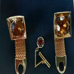 Burnt Amber Mesh Wrap Around Strap Cuff Links And Tie Pin