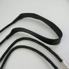 Comfort Black Leather Flat Neck 6 Ply Bolo Tie Cord & Large Sterling Silver Tips