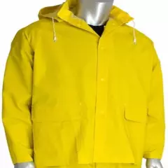 Bulk lot Yellow Heavy Duty PVC Rain Jacket with hood Pack of 30 Size L