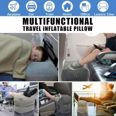 Inflatable Adjustable Height Foot Rest Pillow Ottoman for Travel, Camping, Blue