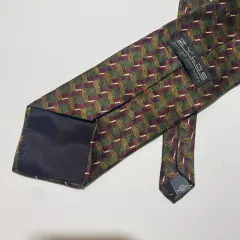 Vintage ZYLOS George Machado 100% Silk Tie Green Red Gold Geometric Made in USA