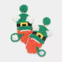 Green St. Patrick's Day Felt Back Leprechaun Hat Dangle Earrings