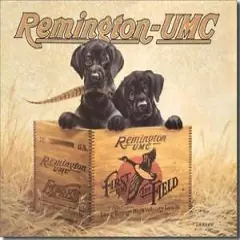 Remington UMC Finders Keepers Black Labrador Puppies Tin Metal Sign Made In USA