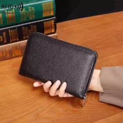 1659 Leather Belly Passport Bag RFID Long Wallet Men And Women Documents Package