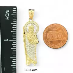 14KT Yellow Gold Saint Jude Pendants with White CZ Stones - Multiple Sizes