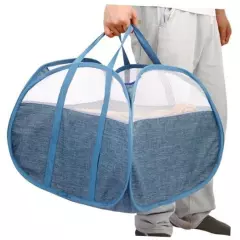 Durable Collapsible Laundry Basket, 90L Clothes Pop Square-Tear Proof Blue