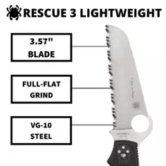 Spyderco C14FSBKBL3 Rescue 3 Lightweight Knife w SpyderEdge Cutting