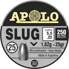 Apolo Slug Airgun Pellets, 5.5Mm.22 Caliber, 25 Grains, E19301, Silver