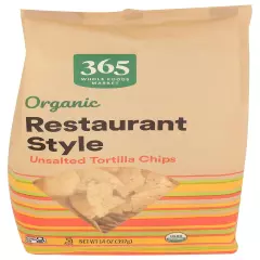 , Organic Restaurant Style White Corn Tortilla Chips Unsalted, 14 Ounce