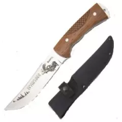 Marbles MR561 / HK8951-105 Checkered Wood Hunting Fixed Blade Knife + Sheath