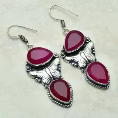 Simulated Ruby Handmade Drop Dangle Earrings Jewelry 2.4" AE-53691