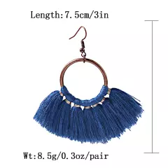 Fashion Women Bohemian Earrings Long Tassel Fringe Drop Dangle Ear Stud Jewelry