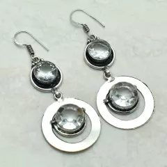 White Topaz Handmade Drop Dangle Earrings Jewelry Anniversary Gift 2.4" AE-55347