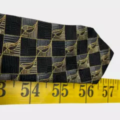 NWT ROUNDTREE & YORKE Geometric Black Gold Handmade Silk Tie Men's 4" x 57" NEW