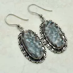 Moss Agate Handmade Drop Dangle Earrings Jewelry Engagement Gift 2" AE-52100