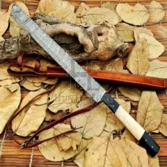 HUNTEX Handmade Damascus Blade,Camel Bone,70 cm Long Full-Tang Tanto Short Sword