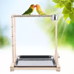 49*37*59cm Wood Bird Tree Stand Large Parrot Perch Playstand w/Steel Tray 2*Bowl