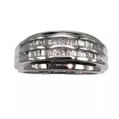 10k White Gold Baggette Natural Diamond Wedding Men Band Ring .50ct -2698