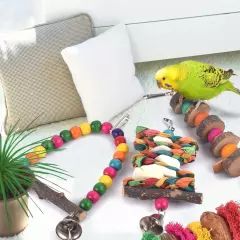 Bissap Bird Chew Toys, 7 Packs Parakeet Natural Wood Toys 7 PCS, 