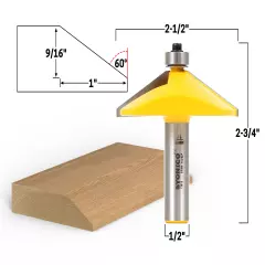 60 Degree Bevel Edge Forming Router Bit - 1/2" Shank - Yonico 13918