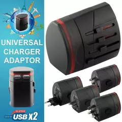 World Wide Travel Adapter UK EU AU US Universal Multi Plugs Charger 2 USB Ports