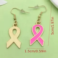 Breast Cancer Awareness Pink Ribbon Drop Earrings - NEW